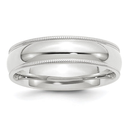 14k White Gold 6mm Milgrain Half Round Comfort Fit Wedding Band Size 7.5