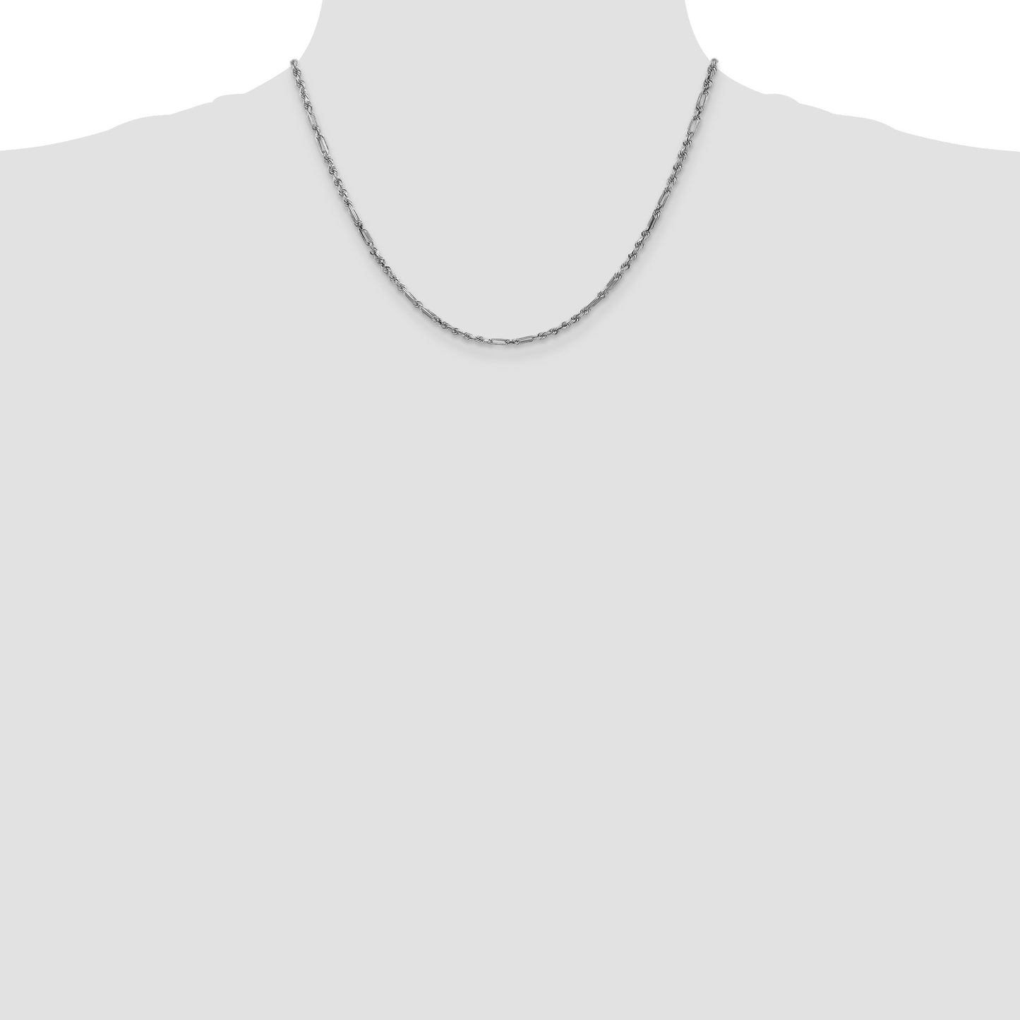 14k White Gold 2.5mm D/C Milano Rope Chain