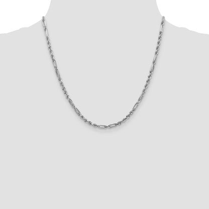 14k White Gold 3.0mm D/C Milano Rope Chain