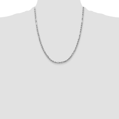 14k White Gold 3.0mm D/C Milano Rope Chain