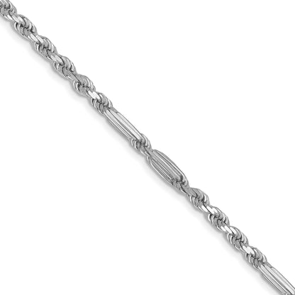 14k White Gold 3.0mm D/C Milano Rope Chain