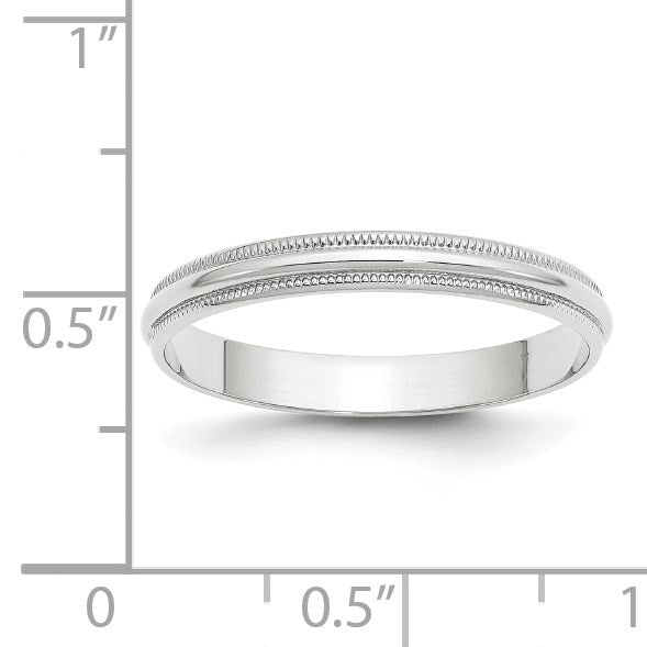 14k White Gold 3mm Lightweight Milgrain Half Round Wedding Band Size 8