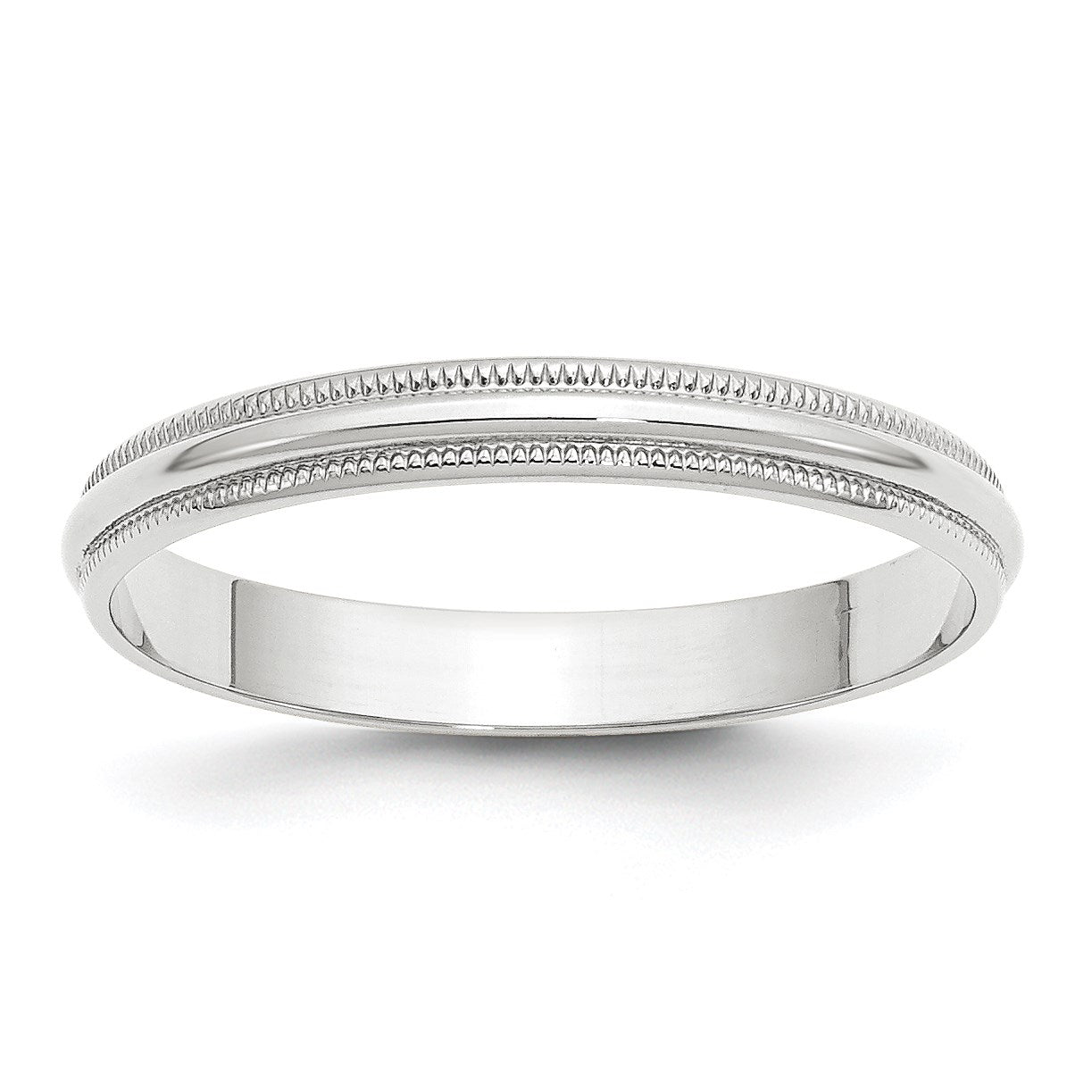 14k White Gold 3mm Lightweight Milgrain Half Round Wedding Band Size 8