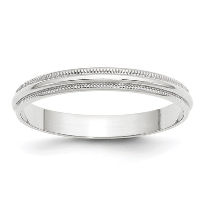 14k White Gold 3mm Lightweight Milgrain Half Round Wedding Band Size 8