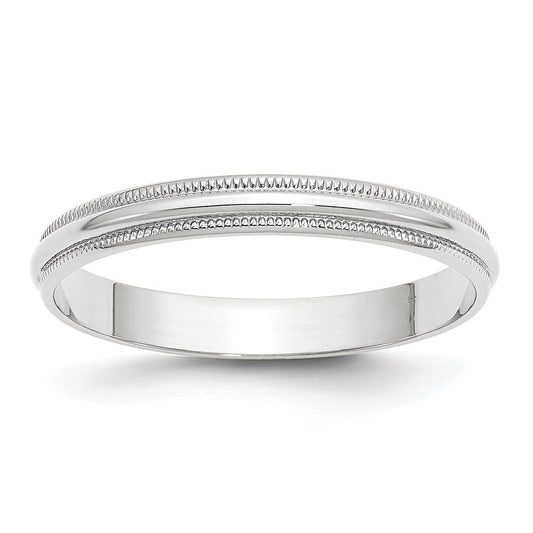 14k White Gold 3mm Lightweight Milgrain Half Round Wedding Band Size 4.5
