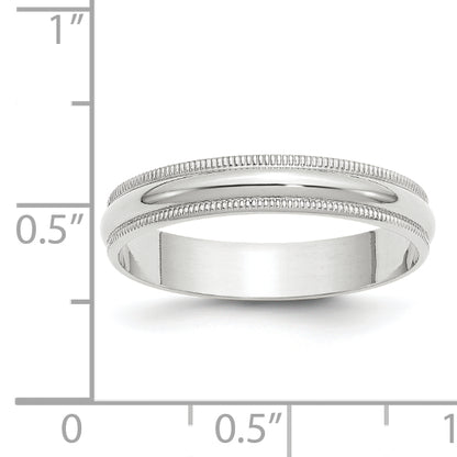 14k White Gold 4mm Lightweight Milgrain Half Round Wedding Band Ring Size 7.5
