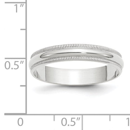 14k White Gold 4mm Lightweight Milgrain Half Round Wedding Band Size 11
