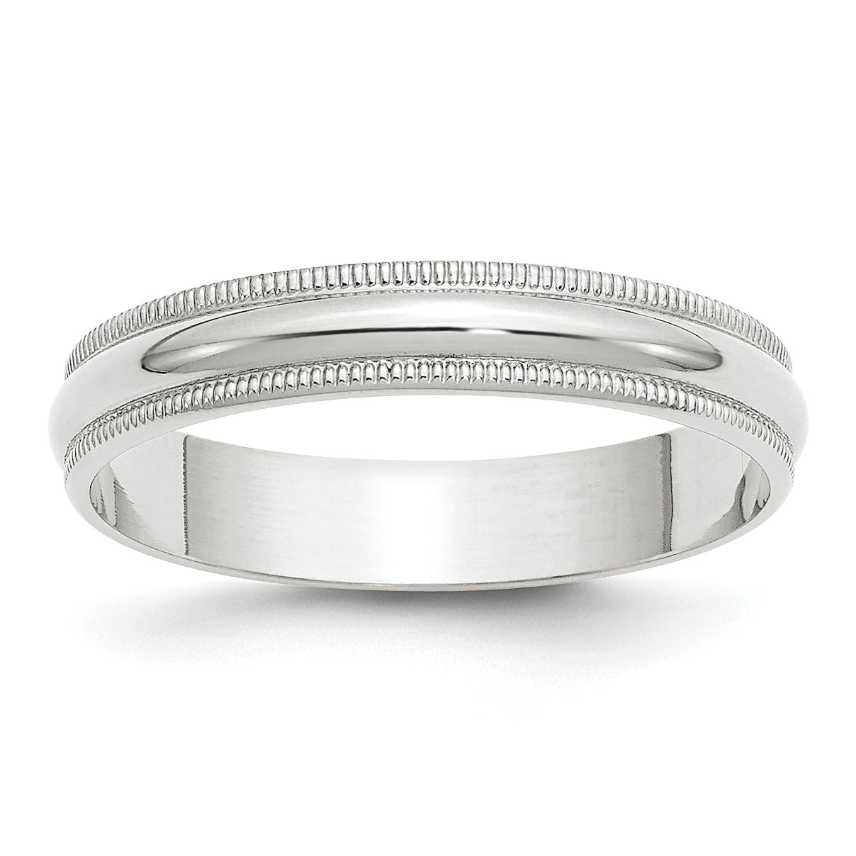 14k White Gold 4mm Lightweight Milgrain Half Round Wedding Band Ring Size 7.5