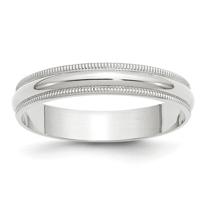 14k White Gold 4mm Lightweight Milgrain Half Round Wedding Band Ring Size 7.5