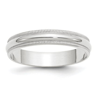 14k White Gold 4mm Lightweight Milgrain Half Round Wedding Band Size 11