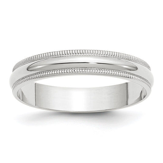 14k White Gold 4mm Lightweight Milgrain Half Round Wedding Band Size 7