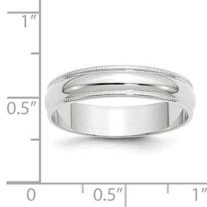 14k White Gold 5mm Lightweight Milgrain Half Round Wedding Band Size 8.5