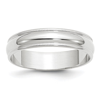 14k White Gold 5mm Lightweight Milgrain Half Round Wedding Band Size 10.5