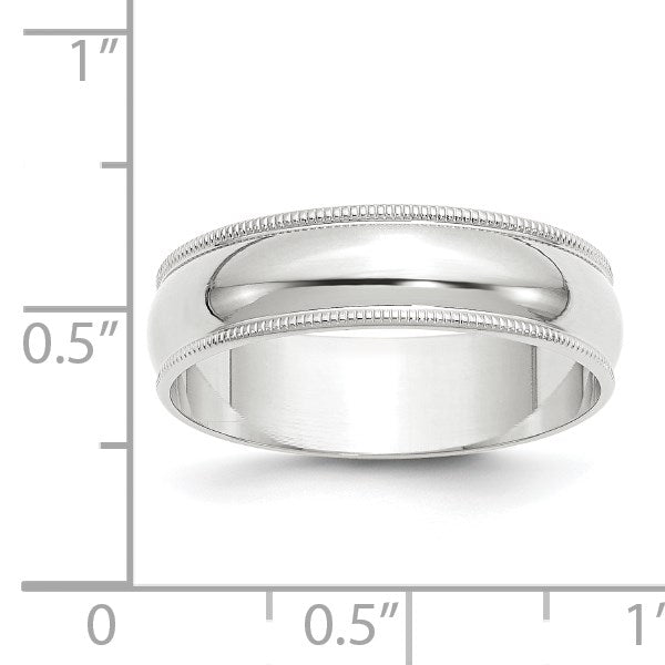14k White Gold 6mm Lightweight Milgrain Half Round Wedding Band Size 14