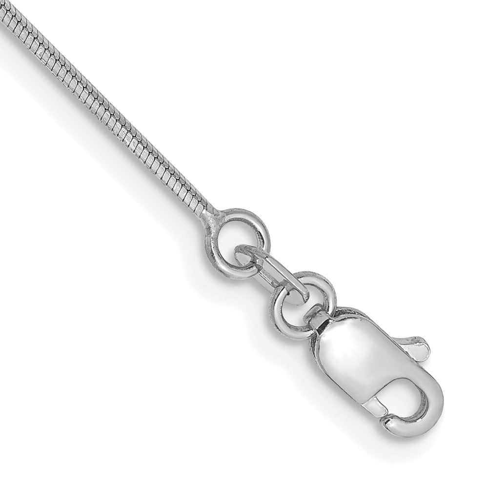 14K White Gold 10 inch 1mm Octagonal Snake with Lobster Clasp Anklet