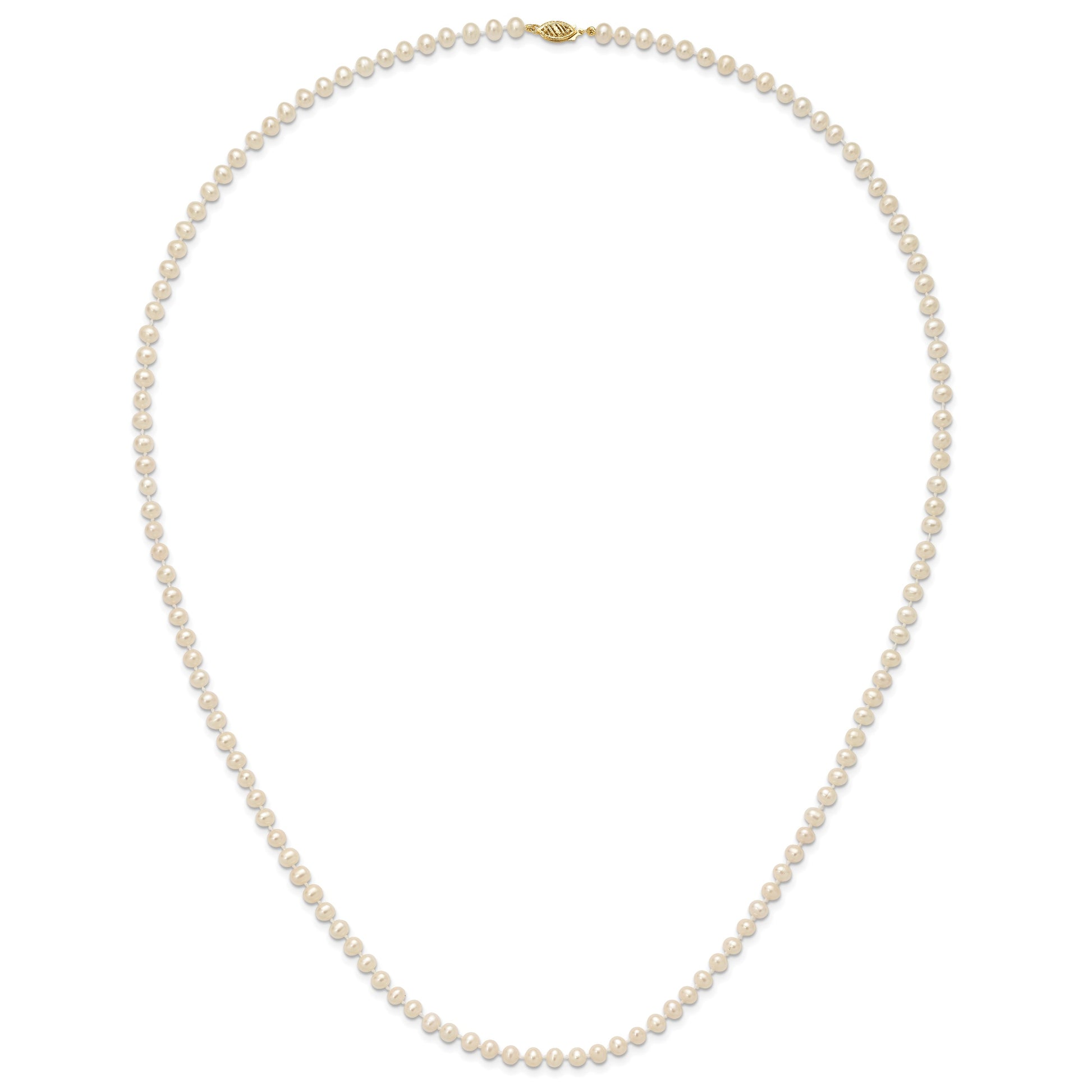 14k 4-5mm White Near-Round Freshwater Cultured Pearl 28 inch Necklace