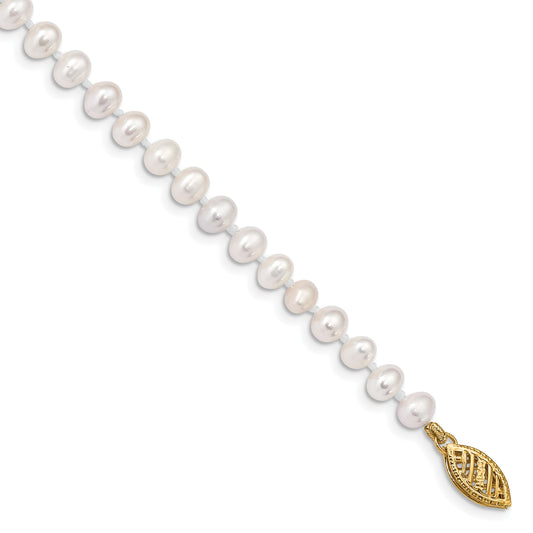 14k 4-5mm White Near Round Freshwater Cultured Pearl 8.25in Bracelet