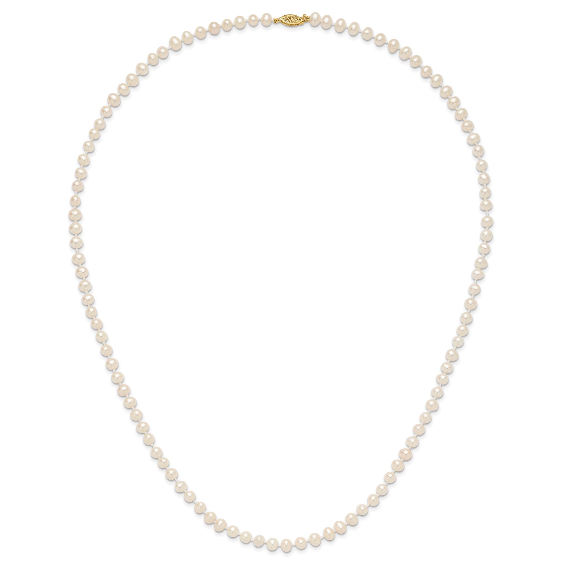 14k 5-6mm White Near-Round Freshwater Cultured Pearl 24 inch Necklace