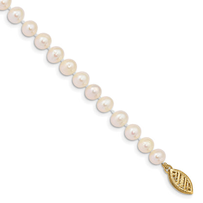 14k 5-6mm White Near-Round Freshwater Cultured Pearl 7.5 inch Bracelet