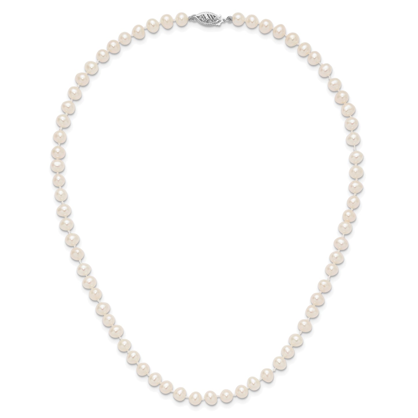 14k White Gold 5-6mm White Near Round Freshwater Cultured Pearl 16 inch Necklace