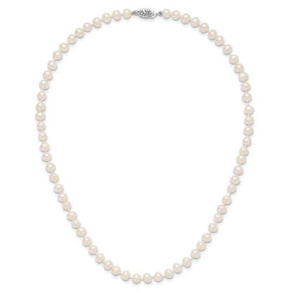 14k White Gold 5-6mm White Near Round Freshwater Cultured Pearl 16 inch Necklace