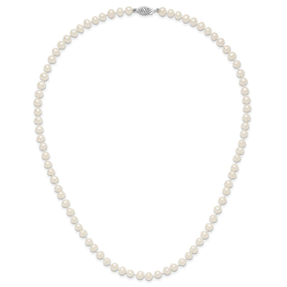 14k White Gold 5-6mm White Near Round Freshwater Cultured Pearl 18 inch Necklace