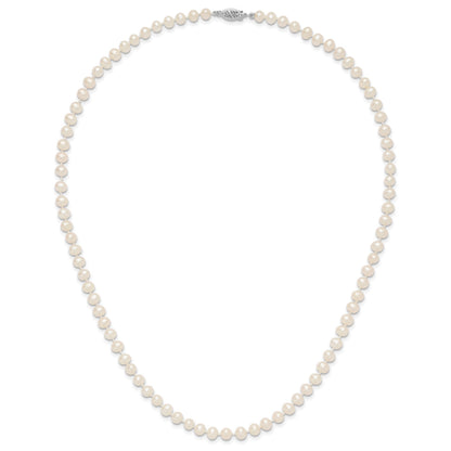 14k White Gold 5-6mm White Near Round Freshwater Cultured Pearl 20 inch Necklace