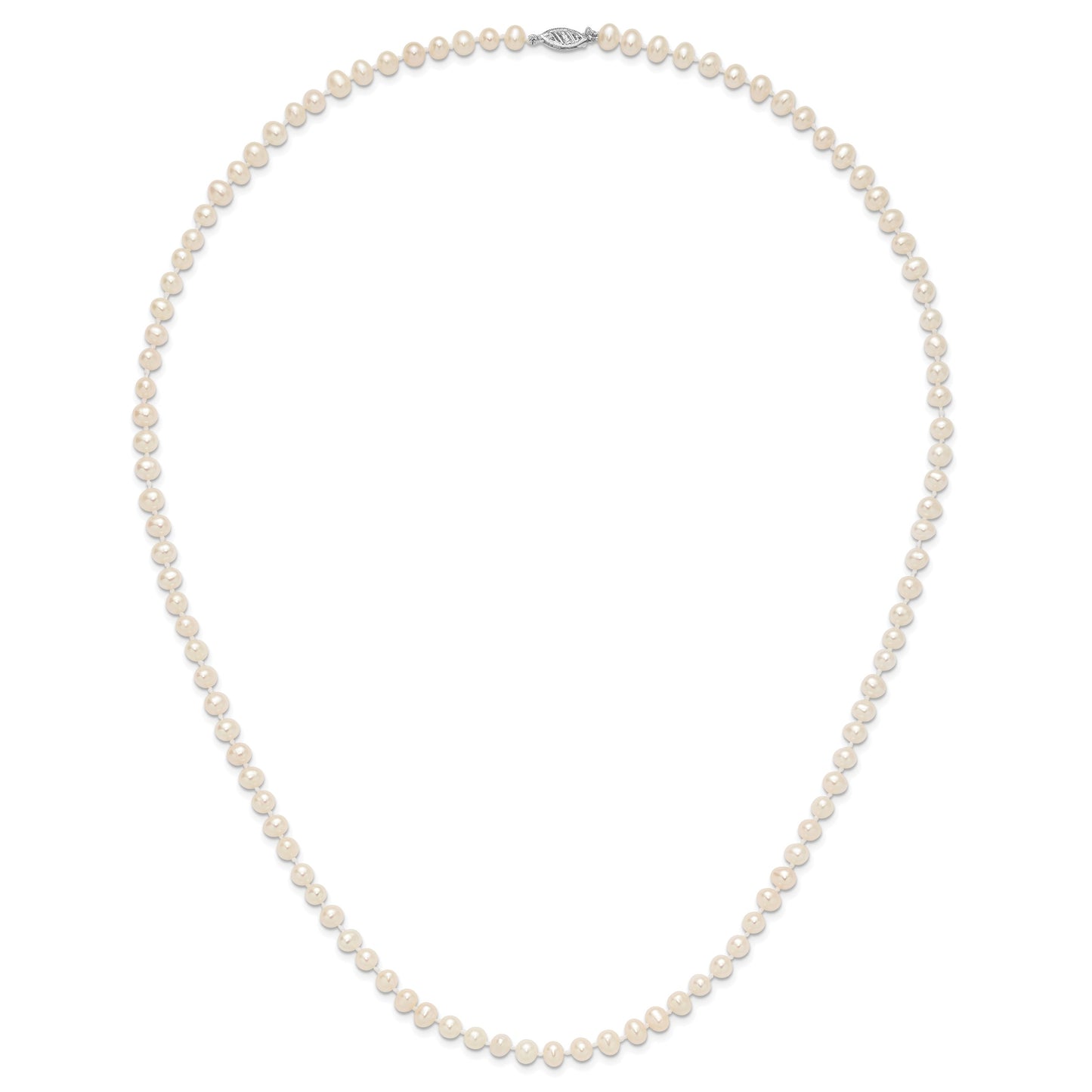 14k White Gold 5-6mm White Near Round Freshwater Cultured Pearl 24 inch Necklace