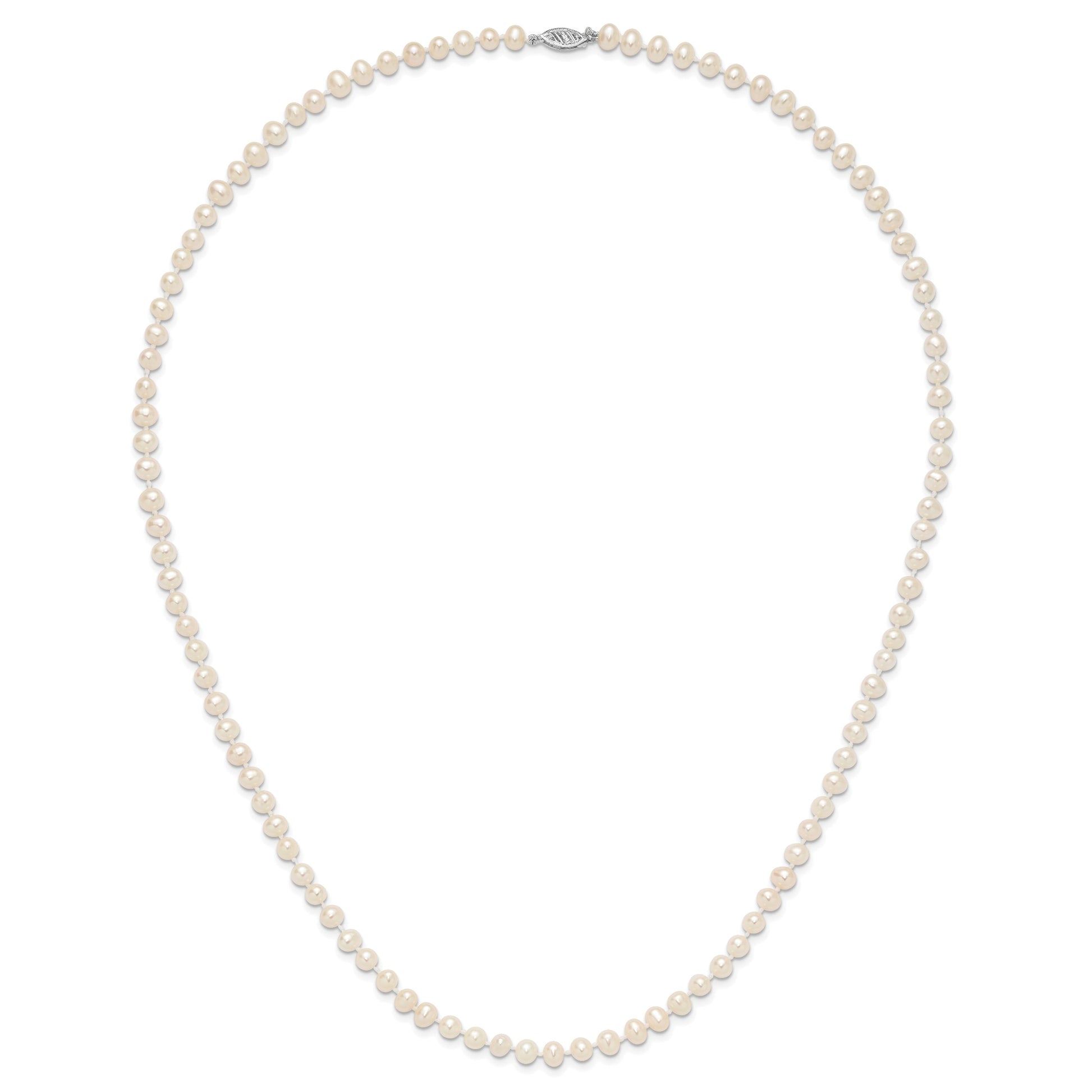 14k White Gold 5-6mm White Near Round Freshwater Cultured Pearl 24 inch Necklace