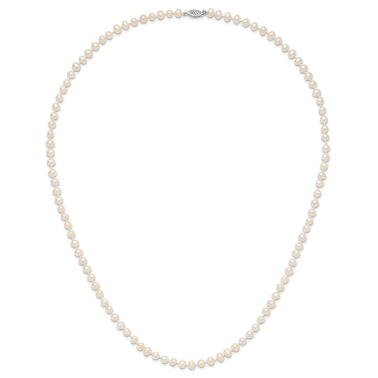 14k White Gold 5-6mm White Near Round Freshwater Cultured Pearl 24 inch Necklace
