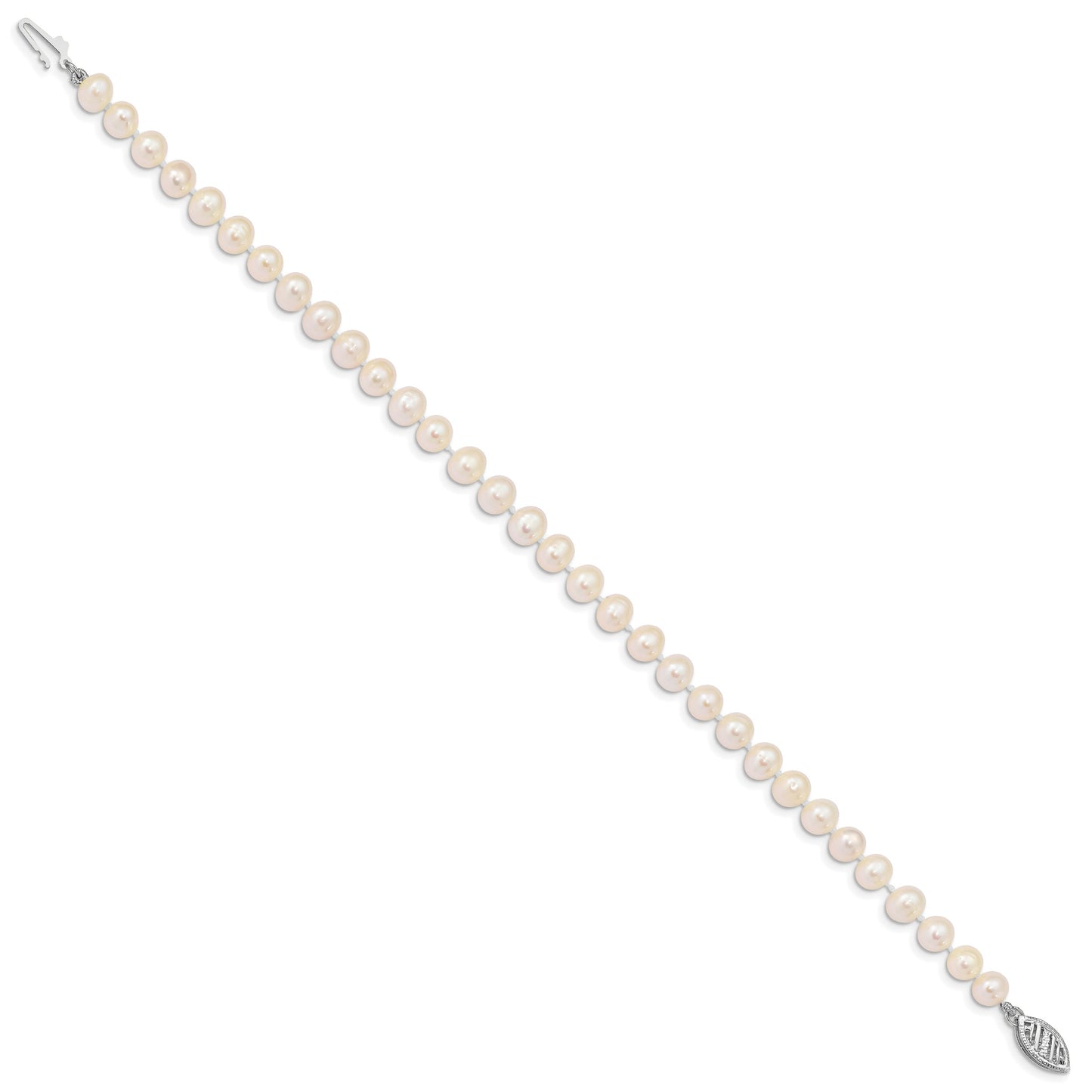 14k White Gold 5-6mm White Near Round Freshwater Cultured Pearl 8.25 inch Bracelet
