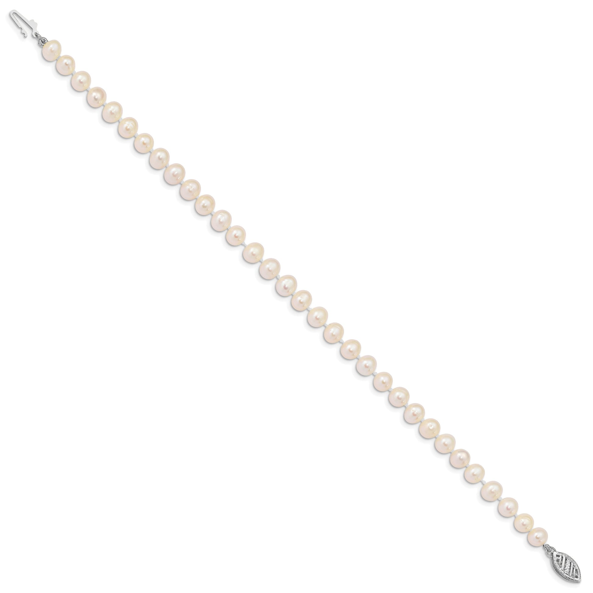 14k White Gold 5-6mm White Near Round Freshwater Cultured Pearl 8.25 inch Bracelet