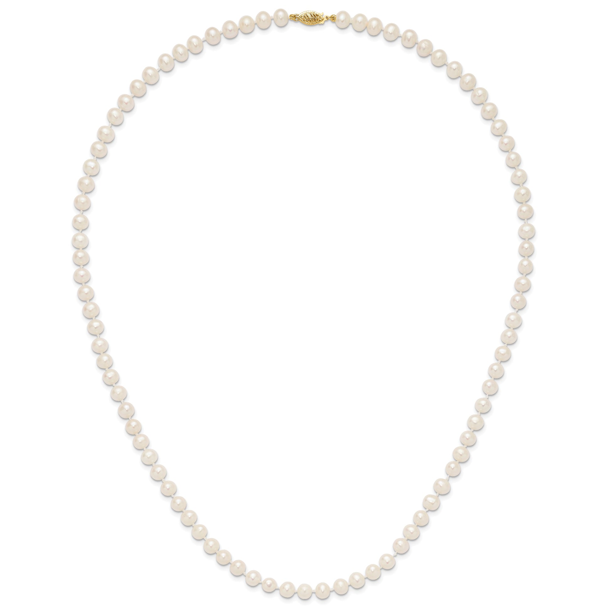 14k 6-7mm White Near-Round Freshwater Cultured Pearl 24 inch Necklace