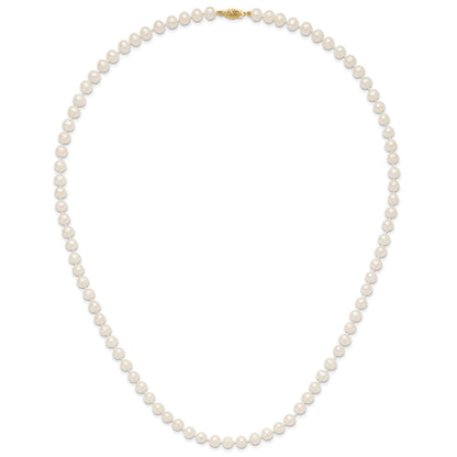 14k 6-7mm White Near-Round Freshwater Cultured Pearl 24 inch Necklace