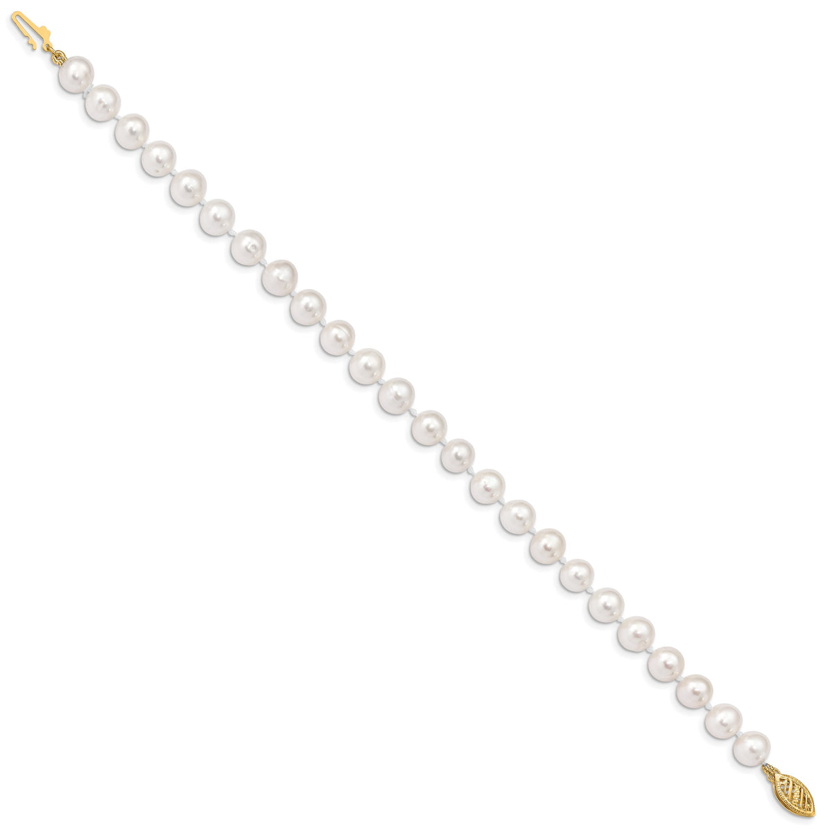 14k 6-7mm White Near Round Freshwater Cultured Pearl 8.25 inch Bracelet