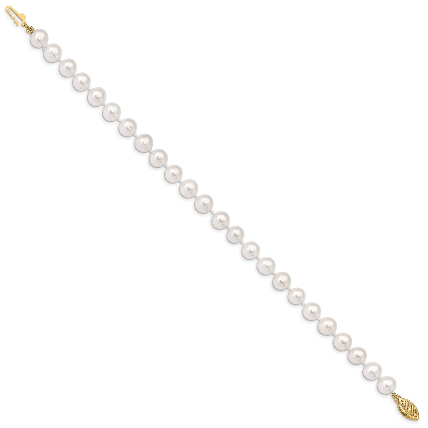 14k 6-7mm White Near-Round Freshwater Cultured Pearl 7.5 inch Bracelet
