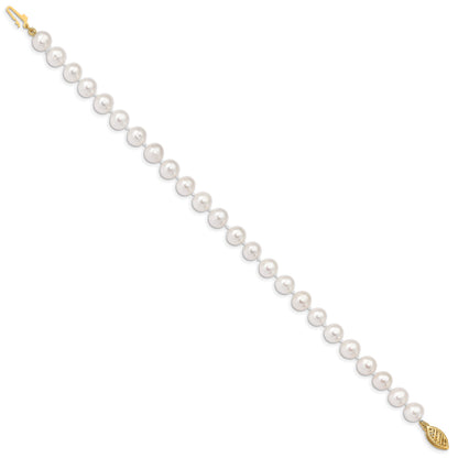 14k 6-7mm White Near-Round Freshwater Cultured Pearl 7.5 inch Bracelet