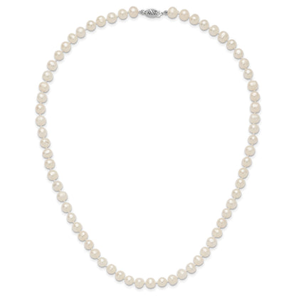 14k White Gold 6-7mm White Near Round Freshwater Cultured Pearl 18 inch Necklace