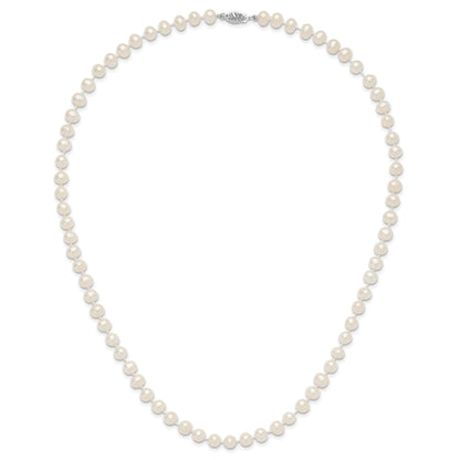 14k White Gold 6-7mm White Near Round Freshwater Cultured Pearl 20 inch Necklace