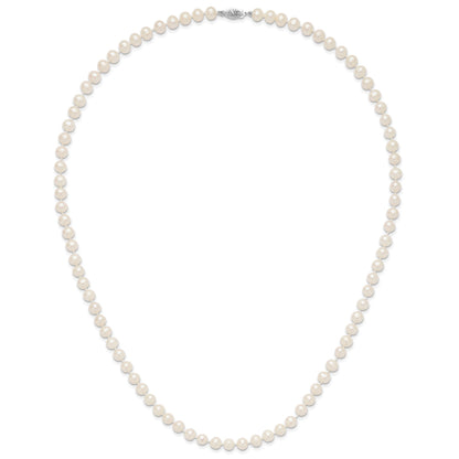 14k White Gold 6-7mm White Near Round Freshwater Cultured Pearl 24 inch Necklace
