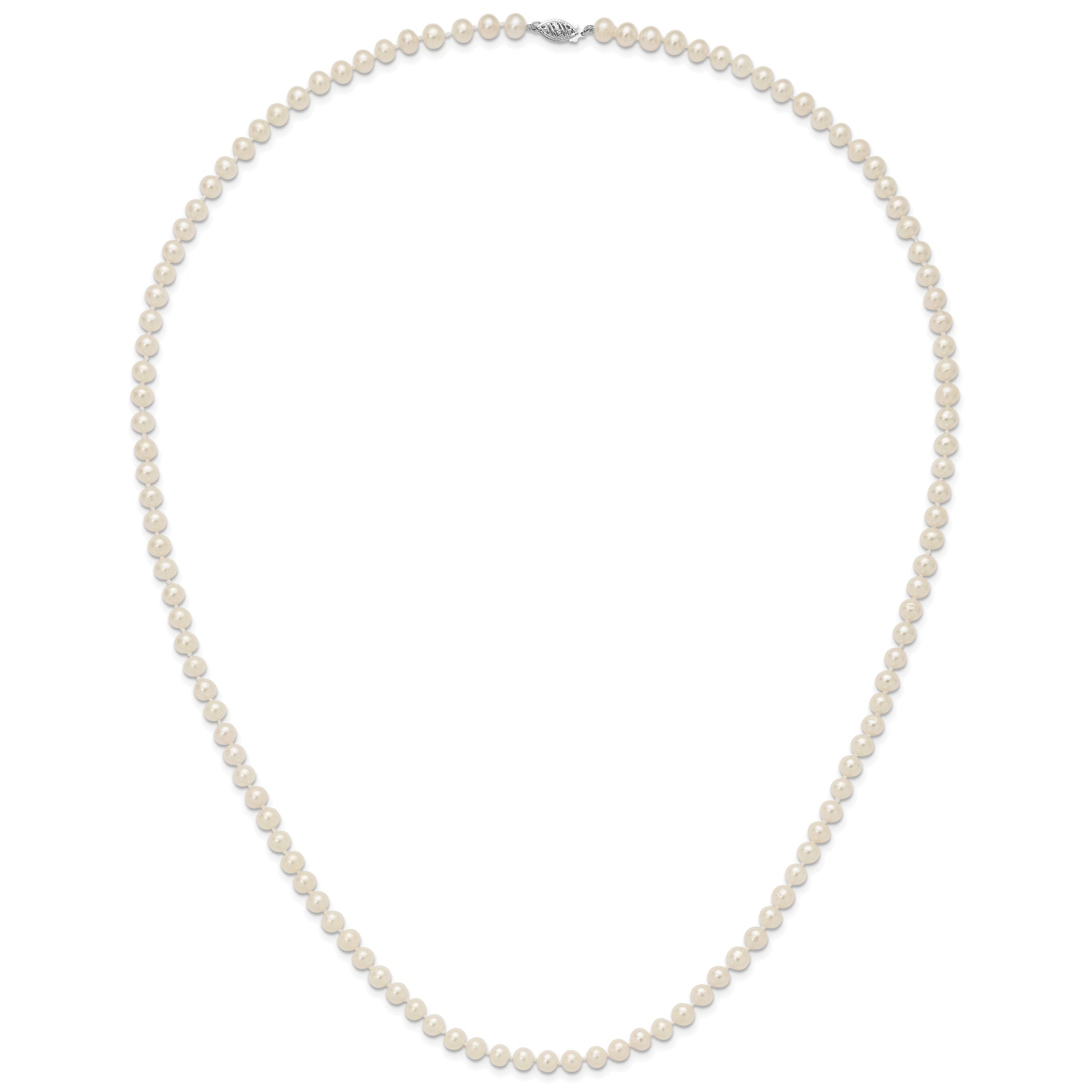 14k White Gold 6-7mm White Near Round Freshwater Cultured Pearl 28 inch Necklace