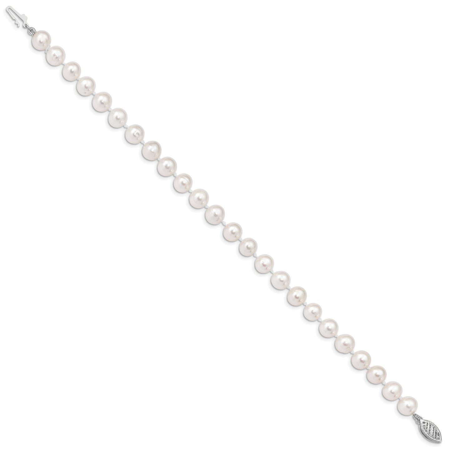 14k White Gold 6-7mm White Near Round Freshwater Cultured Pearl 8.25 inch Bracelet