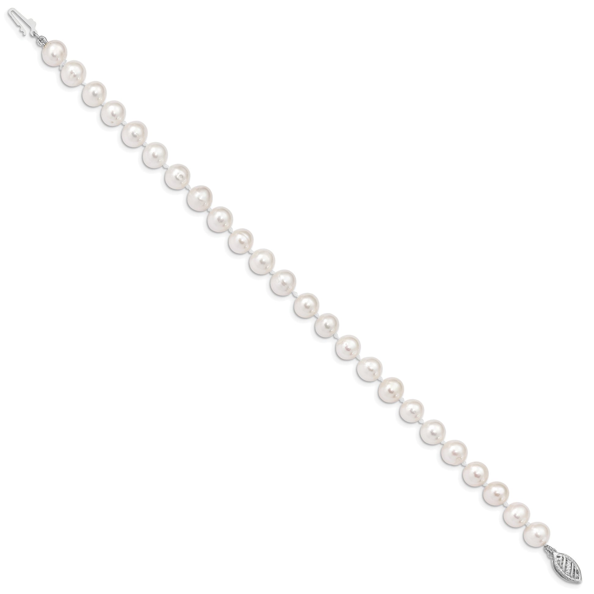 14k White Gold 6-7mm White Near Round Freshwater Cultured Pearl 8.25 inch Bracelet