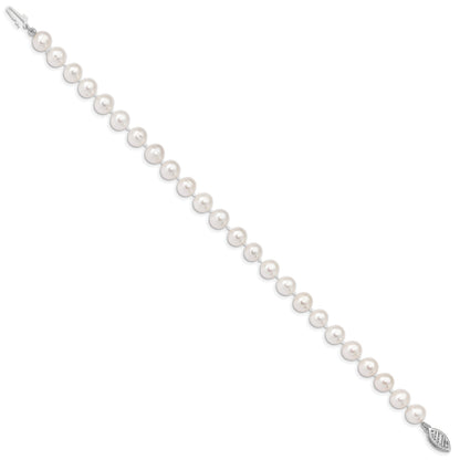 14k White Gold 6-7mm White Near Round Freshwater Cultured Pearl 7.5 inch Bracelet