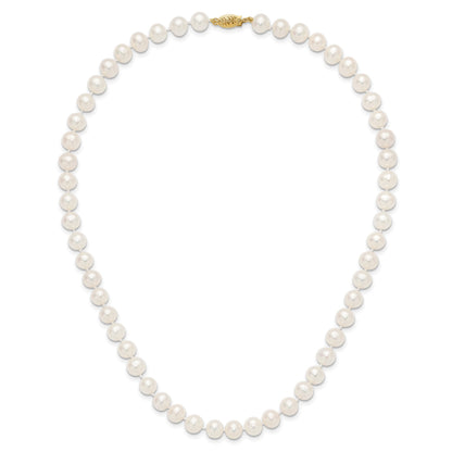 14k 7-8mm White Near-Round Freshwater Cultured Pearl 18 inch Necklace