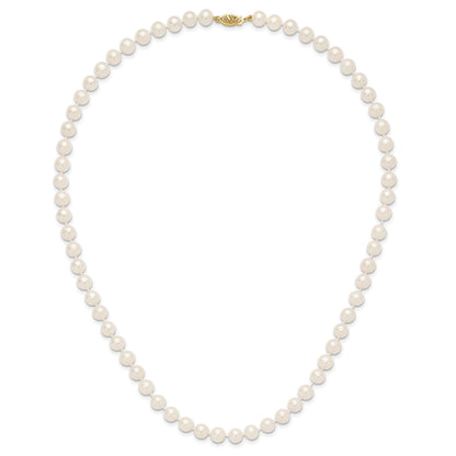 14k 7-8mm White Near-Round Freshwater Cultured Pearl 20 inch Necklace