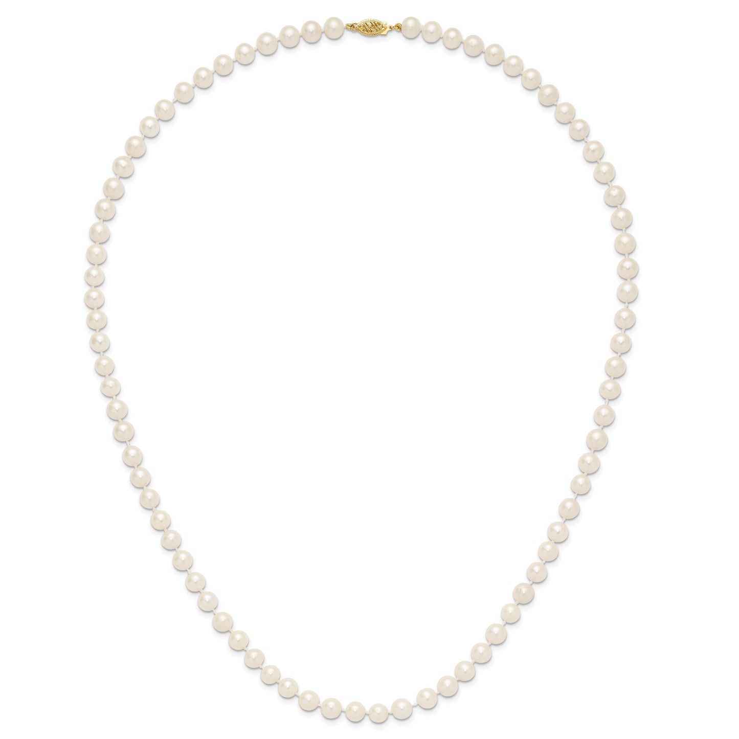 14k 7-8mm White Near-Round Freshwater Cultured Pearl 24 inch Necklace
