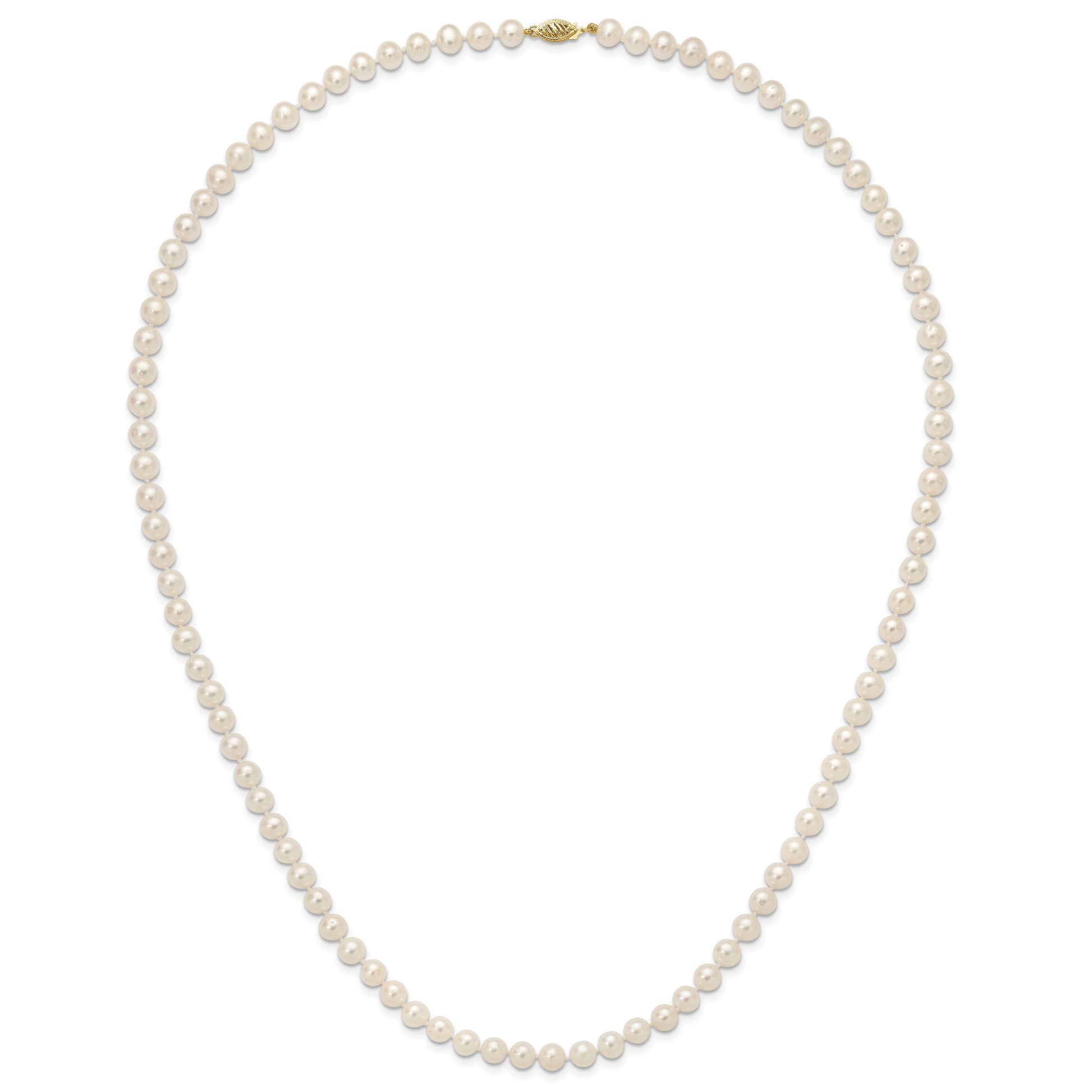 14k 7-8 mm White Near-Round Freshwater Cultured Pearl 28 inch Necklace