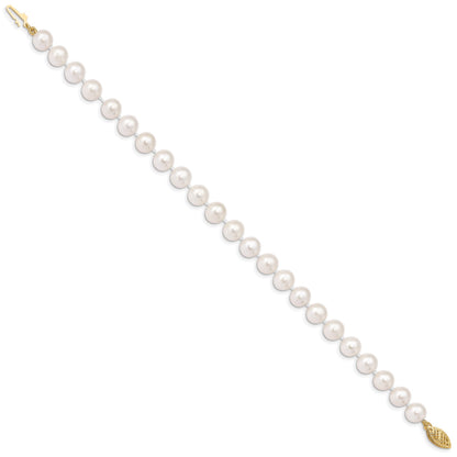 14k 7-8mm Near Round White Freshwater Cultured Pearl 8.25 inch Bracelet