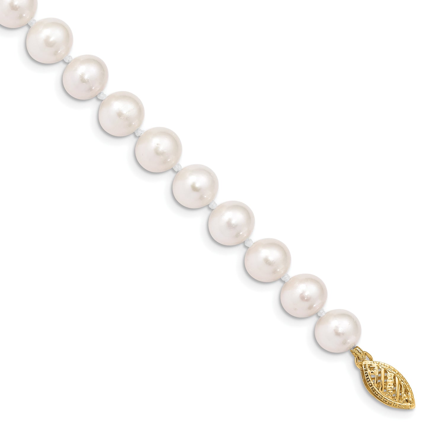 14k 7-8mm Near Round White Freshwater Cultured Pearl 8.25 inch Bracelet